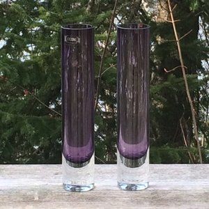 Vases, Two Purple KROSNO thin, clear bottom, 8x2 each